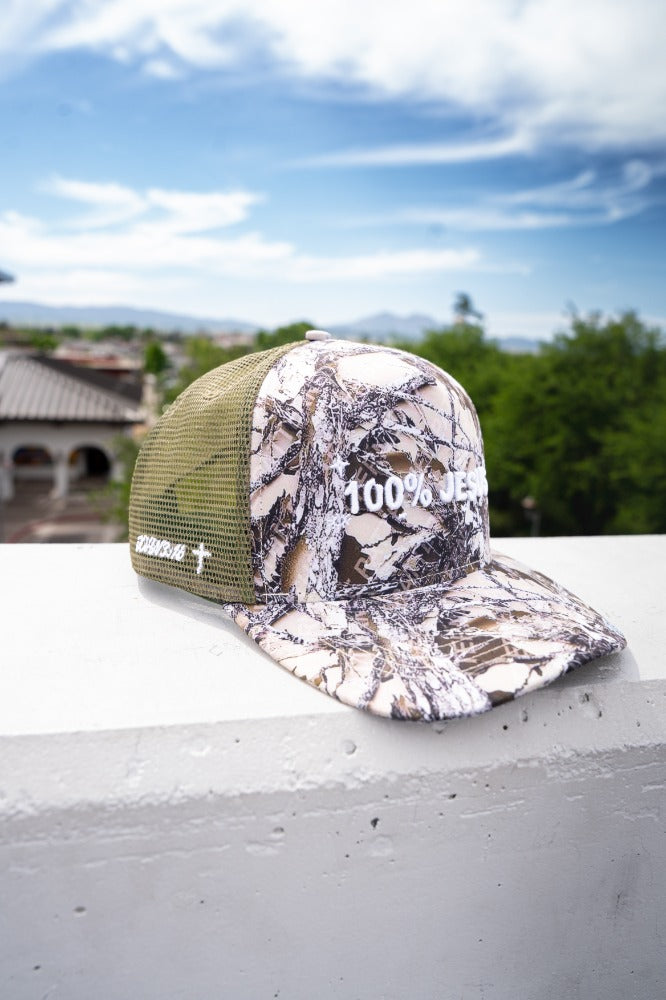 Camo 100% Jesus Trucker Hat Snapback