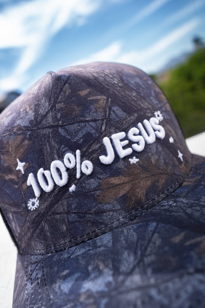 Dark Camo 100% Jesus Trucker Hat Snapback